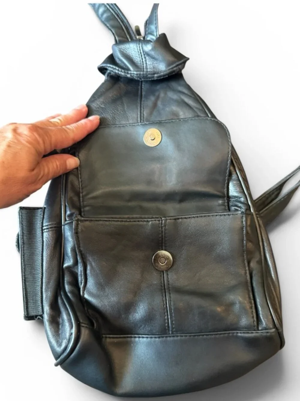 Vintage Black Leather Sling Backpack Crossbody Convertible Mini Backpack Travel